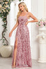 Load image into Gallery viewer, Sparkly Floral Black A Line Sequin Thick Straps Long Prom Dress with Slit