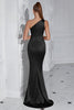 Load image into Gallery viewer, Burgundy Mermaid Ruched Satin One Shoulder Long Prom Dress with Slit