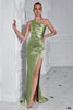 Load image into Gallery viewer, Burgundy Mermaid Ruched Satin One Shoulder Long Prom Dress with Slit