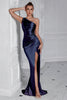 Load image into Gallery viewer, Burgundy Mermaid Ruched Satin One Shoulder Long Prom Dress with Slit