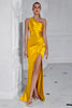 Load image into Gallery viewer, Burgundy Mermaid Ruched Satin One Shoulder Long Prom Dress with Slit