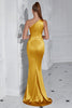 Load image into Gallery viewer, Burgundy Mermaid Ruched Satin One Shoulder Long Prom Dress with Slit