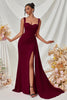 Load image into Gallery viewer, Simple Black Satin Thick Straps Mermaid Long Prom Dress with Side Cape