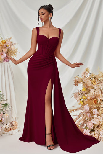 Simple Black Satin Thick Straps Mermaid Long Prom Dress with Side Cape