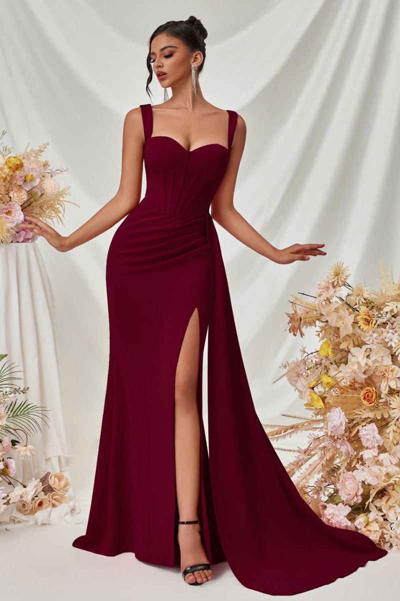 Load image into Gallery viewer, Simple Black Satin Thick Straps Mermaid Long Prom Dress with Side Cape