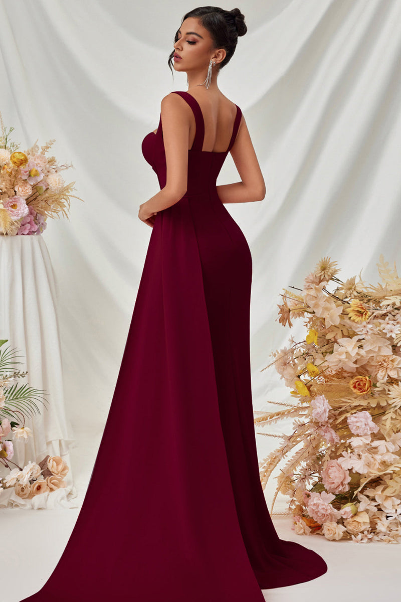 Load image into Gallery viewer, Simple Black Satin Thick Straps Mermaid Long Prom Dress with Side Cape