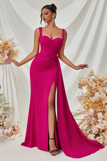 Simple Black Satin Thick Straps Mermaid Long Prom Dress with Side Cape