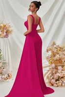 Load image into Gallery viewer, Simple Black Satin Thick Straps Mermaid Long Prom Dress with Side Cape