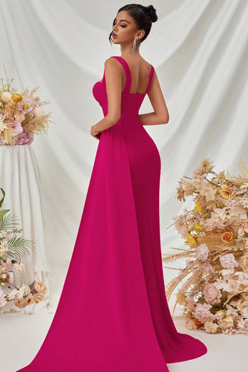 Simple Black Satin Thick Straps Mermaid Long Prom Dress with Side Cape