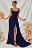 Load image into Gallery viewer, Simple Black Satin Thick Straps Mermaid Long Prom Dress with Side Cape
