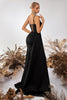 Load image into Gallery viewer, Sparkly Black Mermaid Satin Spaghetti Straps Long Prom Dress with Side Cape