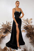 Load image into Gallery viewer, Sparkly Black Mermaid Satin Spaghetti Straps Long Prom Dress with Side Cape