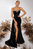 Load image into Gallery viewer, Sparkly Black Mermaid Satin Spaghetti Straps Long Prom Dress with Side Cape