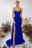 Load image into Gallery viewer, Sparkly Black Mermaid Satin Spaghetti Straps Long Prom Dress with Side Cape