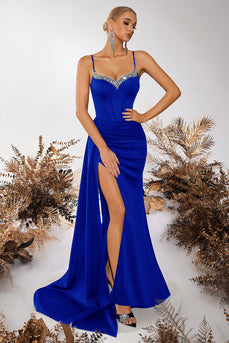 Sparkly Black Mermaid Satin Spaghetti Straps Long Prom Dress with Side Cape