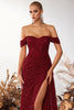 Load image into Gallery viewer, Sparkly Burgundy Off the Shoulder Sequin Long Corset Prom Dress with Slit