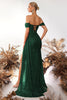 Load image into Gallery viewer, Sparkly Burgundy Off the Shoulder Sequin Long Corset Prom Dress with Slit