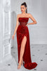 Load image into Gallery viewer, Navy Satin Mermaid Strapless Long Corset Prom Dress with Slit