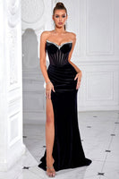 Load image into Gallery viewer, Sparkly Black Mermaid Beaded Long Corset Prom Dress with Slit