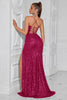 Load image into Gallery viewer, Sparkly Golden Spaghetti Straps Sequin Long Prom Dress with Slit