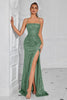 Load image into Gallery viewer, Sparkly Golden Spaghetti Straps Sequin Long Prom Dress with Slit