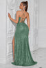 Load image into Gallery viewer, Sparkly Golden Spaghetti Straps Sequin Long Prom Dress with Slit