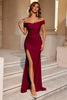 Load image into Gallery viewer, Simple Burgundy Mermaid Off the Shoulder Ruched Long Prom Dress with Slit