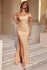 Load image into Gallery viewer, Simple Burgundy Mermaid Off the Shoulder Ruched Long Prom Dress with Slit