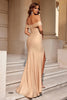 Load image into Gallery viewer, Simple Burgundy Mermaid Off the Shoulder Ruched Long Prom Dress with Slit