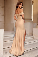 Load image into Gallery viewer, Simple Burgundy Mermaid Off the Shoulder Ruched Long Prom Dress with Slit