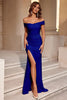 Load image into Gallery viewer, Simple Burgundy Mermaid Off the Shoulder Ruched Long Prom Dress with Slit