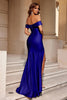 Load image into Gallery viewer, Simple Burgundy Mermaid Off the Shoulder Ruched Long Prom Dress with Slit