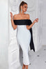 Load image into Gallery viewer, White and Black Satin Mermaid Off the Shoulder Long Prom Dress with Slit