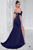 Load image into Gallery viewer, Blush Mermaid Satin Off the Shoulder Long Corset Prom Dress with Slit