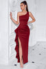 Load image into Gallery viewer, Black Mermaid Ruffled Satin One Shoulder Long Prom Dress with Slit