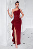 Load image into Gallery viewer, Black Mermaid Ruffled Satin One Shoulder Long Prom Dress with Slit