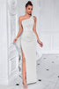 Load image into Gallery viewer, Black Mermaid Ruffled Satin One Shoulder Long Prom Dress with Slit