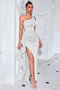 Load image into Gallery viewer, Black Mermaid Ruffled Satin One Shoulder Long Prom Dress with Slit