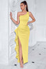 Load image into Gallery viewer, Black Mermaid Ruffled Satin One Shoulder Long Prom Dress with Slit