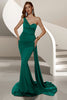Load image into Gallery viewer, Dark Green Mermaid Satin Ruched One Shoulder Long Prom Dress with Side Cape