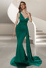 Load image into Gallery viewer, Dark Green Mermaid Satin Ruched One Shoulder Long Prom Dress with Side Cape