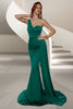 Load image into Gallery viewer, Dark Green Mermaid Satin Ruched One Shoulder Long Prom Dress with Side Cape