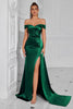 Load image into Gallery viewer, Dark Green Satin Off The Shoulder Mermaid Ruched Long Prom Dress with Slit