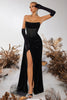 Load image into Gallery viewer, Black Velvet Sheath Ruched Strapless Long Corset Holiday Party Dress with Slit