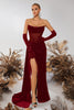 Load image into Gallery viewer, Black Velvet Sheath Ruched Strapless Long Corset Holiday Party Dress with Slit