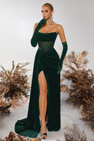 Load image into Gallery viewer, Black Velvet Sheath Ruched Strapless Long Corset Holiday Party Dress with Slit
