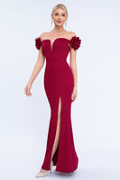 Load image into Gallery viewer, Blush Off The Shoulder Mermaid Long Prom Dress with 3D Flowers