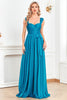 Load image into Gallery viewer, Blue A Line Ruched Sash Sweetheart Long Prom Dress with Slit