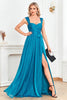 Load image into Gallery viewer, Blue A Line Ruched Sash Sweetheart Long Prom Dress with Slit