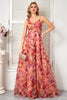 Load image into Gallery viewer, Floral Blush Spaghetti Straps A Line Long Prom Dress with Ruffles